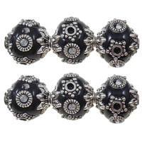 Indonesia Jewelry Beads, with Zinc Alloy, Drum, antique silver color plated, with rhinestone, black, nickel, lead & cadmium free Approx 1.5mm 