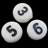 Acryl Zahlen Perlen, Münze, verschiedene Muster für Wahl, weiß, Grade A, 7x4mm, Bohrung:ca. 1.5mm, ca. 4060PCs/Tasche, verkauft von Tasche