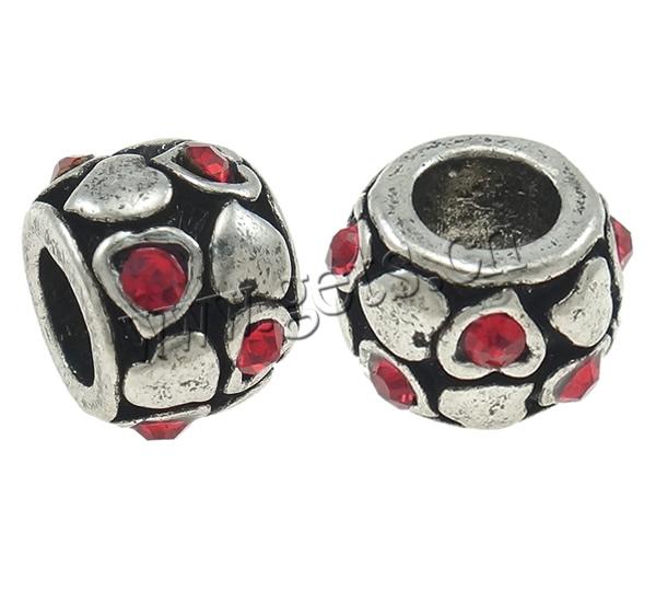 Rhinestone Zinc Alloy European Beads, Drum, plated, Customized & without troll, more colors for choice, 10x7.5mm, Hole:Approx 4mm, Sold By PC