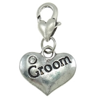 Zinc Alloy Lobster Clasp Charm, Heart, plated, with letter pattern & with rhinestone nickel, lead & cadmium free Approx 4mm 