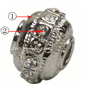 grano Europeo de aleación Zinc con diamante, aleación de zinc, Toroidal, chapado, con diamantes de imitación de Mideast & sin rosca, más colores para la opción, 11x8mm, agujero:aproximado 4.5-5mm, Vendido por UD