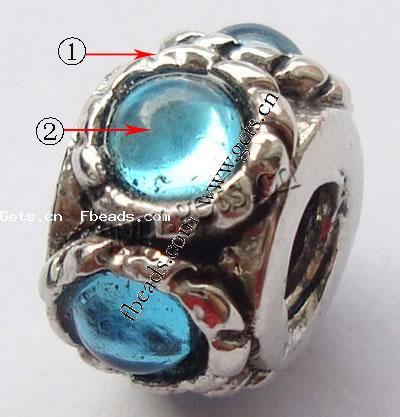 Rhinestone Zinc Alloy European Beads, Tube, plated, with Mideast rhinestone & without troll, more colors for choice, 12x6mm, Hole:Approx 4.5mm, Sold By PC