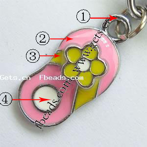 Zinc Alloy Shoes Pendants, with enamel, plated, enamel, more colors for choice, 12x25x5mm, Sold By PC