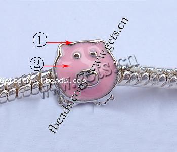 Enamel Zinc Alloy European Beads, Pig, plated, without troll & large hole, more colors for choice, 11x8mm, Hole:Approx 4mm, Sold By PC