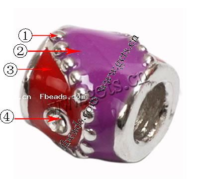 Enamel Zinc Alloy European Beads, Tube, plated, with Mideast rhinestone & without troll & large hole, more colors for choice, 7x9mm, Hole:Approx 4.5-5mm, Sold By PC