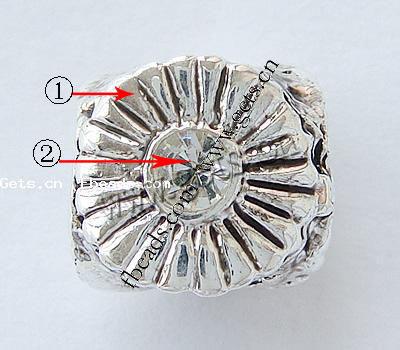 grano Europeo de aleación Zinc con diamante, aleación de zinc, Flor, chapado, sin rosca & con diamantes de imitación, más colores para la opción, 9x8.5mm, agujero:aproximado 4mm, Vendido por UD
