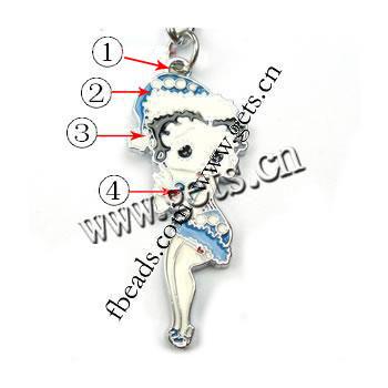 Character Shaped Zinc Alloy Pendants, Girl, plated, enamel, more colors for choice, 45x20x2mm, Sold By PC
