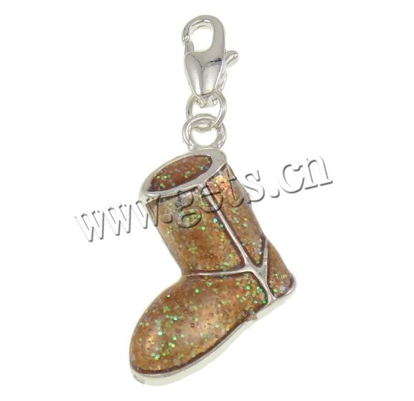Lobster Clasp Christmas Charm, Zinc Alloy, Shoes, plated, Customized & enamel & colorful powder, more colors for choice, 15x4.5x36mm, Hole:Approx 2.5x4mm, Sold By PC