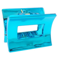 Acryl Haarklammer, Rechteck, UV plattiert, blau, 37x29x26mm, 12PCs/Tasche, verkauft von Tasche