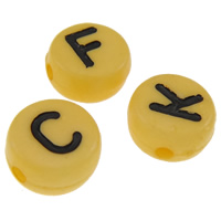Acryl Alphabet Perlen, mit Brief Muster & gemischt & doppelseitig, gelb, 7x4mm, Bohrung:ca. 1mm, ca. 3500PCs/Tasche, verkauft von Tasche