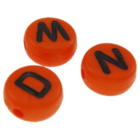 Acrylic Alphabet Beads, with letter pattern & mixed & double-sided, reddish orange Approx 1mm, Approx 