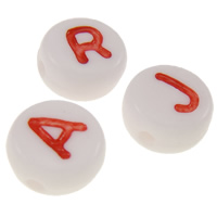 Acryl Alphabet Perlen, mit Brief Muster & gemischt & doppelseitig, weiß, 7x4mm, Bohrung:ca. 1mm, ca. 3500PCs/Tasche, verkauft von Tasche