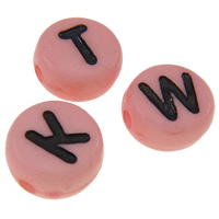 Acryl Alphabet Perlen, mit Brief Muster & gemischt & doppelseitig, Rosa, 7x4mm, Bohrung:ca. 1mm, ca. 3500PCs/Tasche, verkauft von Tasche