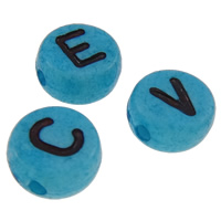 Acrylic Alphabet Beads, with letter pattern & mixed & double-sided, blue Approx 1mm, Approx 