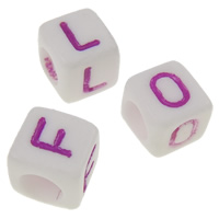 Acrylic Alphabet Beads, with letter pattern & mixed & four-sided, white, 6mm Approx 4mm, Approx 