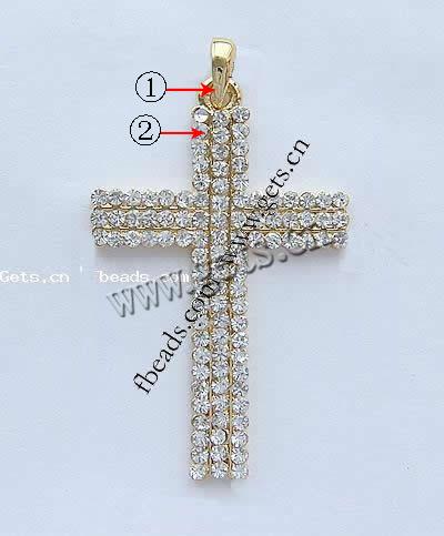Zinc Alloy Cross Pendants, plated, with rhinestone, more colors for choice, 49x31x3mm, Hole:Approx 3.5mm, Sold By PC