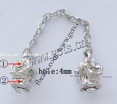 Zinc Alloy European Safety Chain, Tube, plated, with troll & with rhinestone, more colors for choice, 11x11x7mm, Hole:Approx 4.2-4.5mm, Sold By PC