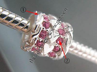 Strass Zink Legierung Europa Perlen, Zinklegierung, Rohr, plattiert, mit Strass, keine, 11x9mm, Bohrung:ca. 4.5mm, verkauft von PC