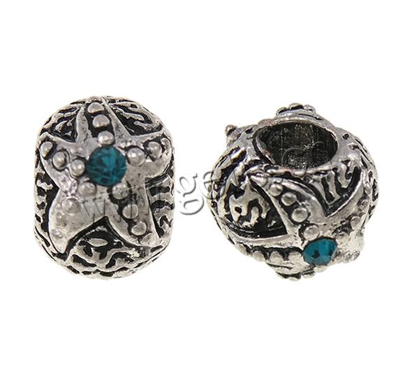 Zinc Alloy European Beads, Drum, plated, with rhinestone, more colors for choice, 13x8mm, Hole:Approx 5mm, Sold By PC