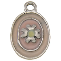 Zinc Alloy Enamel Pendants, Flat Oval, antique silver color plated, pink, nickel, lead & cadmium free Approx 2.5mm 