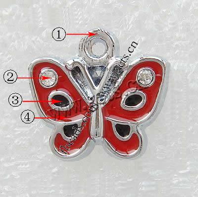 Zinc Alloy Enamel Pendants, Butterfly, plated, more colors for choice, 14x15x2.5mm, Hole:Approx 2mm, Sold By PC