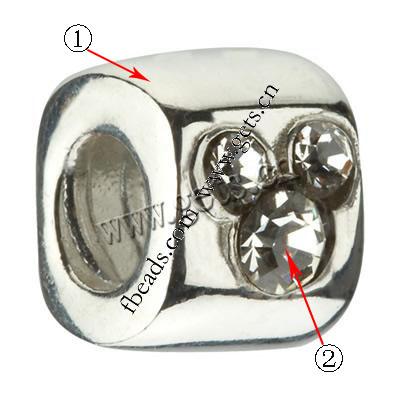 Perles European de stras d'alliage de Zinc , tube, Placage, sans filetage & avec strass, plus de couleurs à choisir, 8x7mm, Trou:Environ 4.2-4.5mm, Vendu par PC