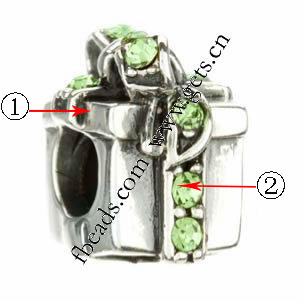 European Christmas Beads, Zinc Alloy, Cube, plated, without troll & with rhinestone, more colors for choice, 12x9mm, Hole:Approx 4.2-4.5mm, Sold By PC