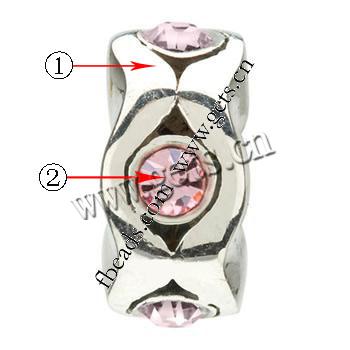 Rhinestone Zinc Alloy European Beads, Donut, plated, without troll & with rhinestone, more colors for choice, 10x10x5mm, Hole:Approx 4.2-4.5mm, Sold By PC
