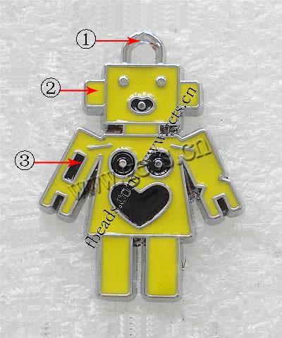 Character Shaped Zinc Alloy Pendants, Robot, plated, enamel, more colors for choice, 25x22x2mm, Hole:Approx 2.5mm, Sold By PC