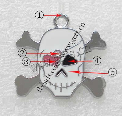 Zinc Alloy Skull Pendants, plated, enamel, more colors for choice, 33x26x3mm, Hole:Approx 3mm, Sold By PC