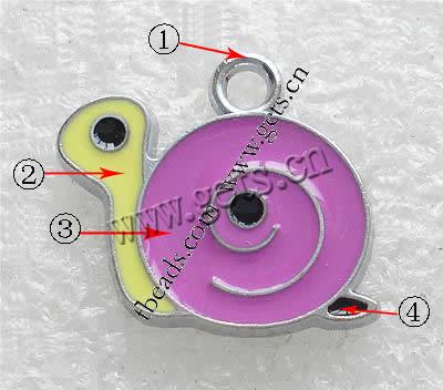 Zinc Alloy Animal Pendants, Snail, platinum color plated, enamel, 18x14x1.8mm, Hole:Approx 2mm, Sold By PC