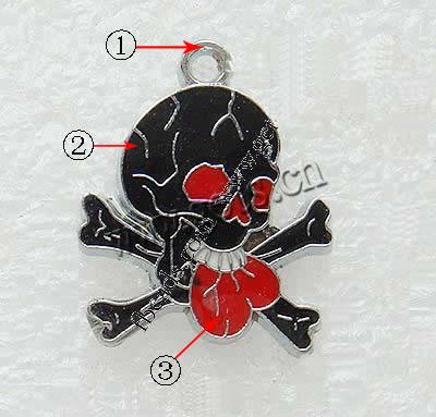 Zinc Alloy Skull Pendants, plated, enamel, more colors for choice, 18x17x2mm, Hole:Approx 2mm, Sold By PC