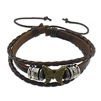 Cowhide Bracelets, with PU Leather Cord & Non Magnetic Hematite & Zinc Alloy, plated, adjustable 3.5mm, 7mm Inch 