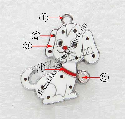 Zinc Alloy Animal Pendants, Dog, plated, enamel & with rhinestone, more colors for choice, 25x27x2mm, Hole:Approx 2mm, Sold By PC