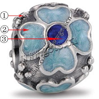 Emaille Zink Legierung Europa Perlen, Zinklegierung, Trommel, plattiert, ohne troll & mit Strass & großes Loch, keine, 10mm, Bohrung:ca. 4.5mm, verkauft von PC