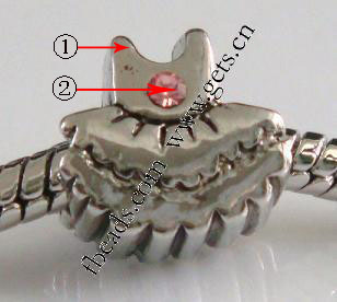 Strass Zink Legierung Europa Perlen, Zinklegierung, Bekleidung, plattiert, ohne troll & mit Strass, keine, 12x10mm, Bohrung:ca. 4.5mm, verkauft von PC