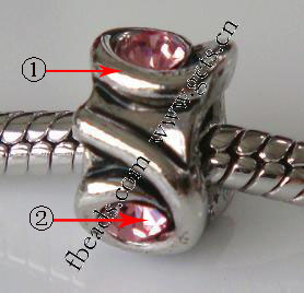 Perles European de stras d'alliage de Zinc , tube, Placage, sans filetage & avec strass, plus de couleurs à choisir, 10x12mm, Trou:Environ 4.5mm, Vendu par PC