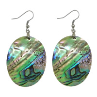 Abalone Shell Earring, brass earring hook, Flat Oval, platinum color plated, 62.5mm 
