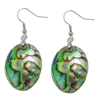 Abalone Shell Earring, brass earring hook, Flat Oval, platinum color plated, 50mm 