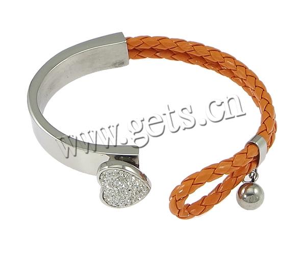 PU Leather Cord Bracelets, Stainless Steel, with PU Leather Cord & Rhinestone Clay Pave, stainless steel clasp, plated, braided & with 35 pcs rhinestone, more colors for choice, 14x17mm, 8x12mm, 10mm, Length:Approx 8 Inch, Sold By Strand