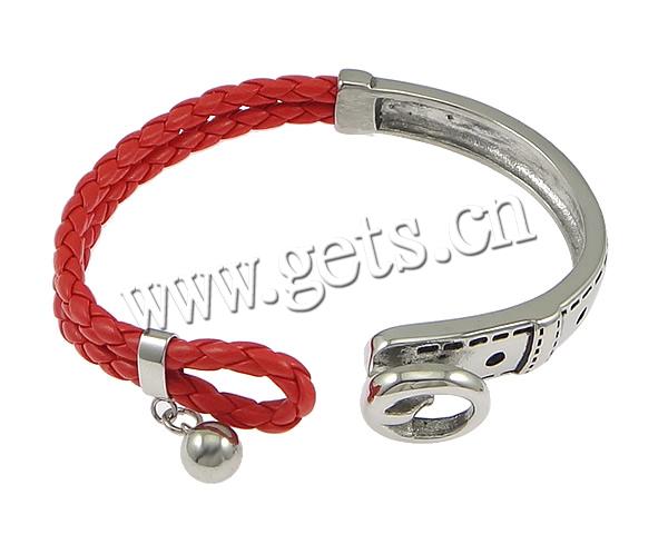 PU Leather Cord Bracelets, Stainless Steel, with PU Leather Cord, plated, braided, more colors for choice, 17x14mm, 8x12mm, 10mm, Length:Approx 8 Inch, Sold By Strand