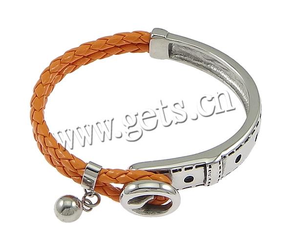 PU Leather Cord Bracelets, Stainless Steel, with PU Leather Cord, plated, braided, more colors for choice, 17x14mm, 8x12mm, 10mm, Length:Approx 8 Inch, Sold By Strand