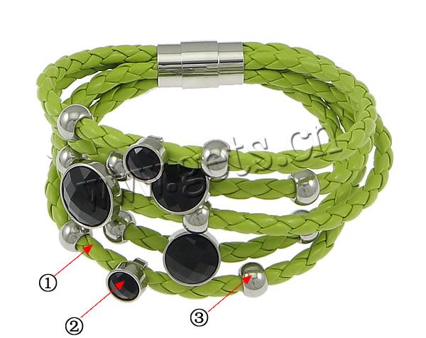 bracelet de cordon en PU , cuir PU, avec Acrylique, acier inoxydable fermoir magnétique, Placage, tressé & 5 brins, plus de couleurs à choisir, 18x18mm, 12x12mm, 21x11mm, 8x8mm, 5x8mm, 4mm, Longueur:Environ 8 pouce, Vendu par brin