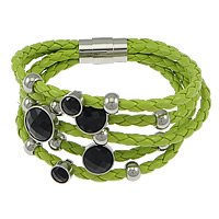PU Leather Cord Bracelets, with Acrylic, stainless steel magnetic clasp, plated, braided 4mm Approx 8 Inch 