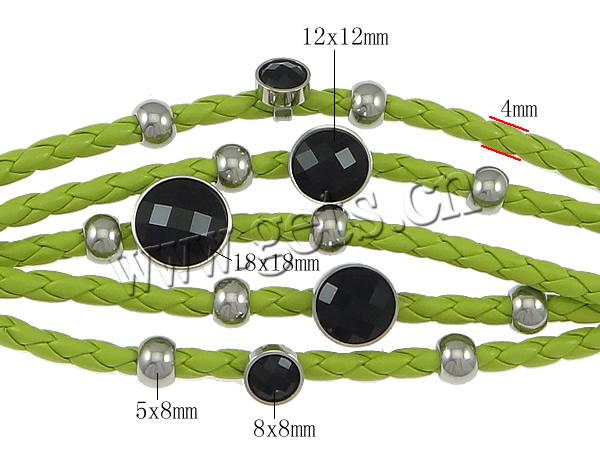 bracelet de cordon en PU , cuir PU, avec Acrylique, acier inoxydable fermoir magnétique, Placage, tressé & 5 brins, plus de couleurs à choisir, 18x18mm, 12x12mm, 21x11mm, 8x8mm, 5x8mm, 4mm, Longueur:Environ 8 pouce, Vendu par brin