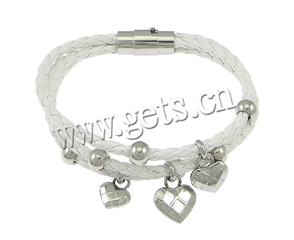 PU Schnur Armbänder, PU Leder, Edelstahl Magnetverschluss, plattiert, binden & 2 strängig, keine, 11x13mm, 6x8mm, 14x16mm, 13x15mm, 21x11mm, 4mm, Länge:ca. 8 ZollInch, verkauft von Strang