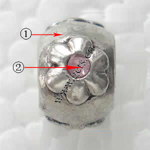 Rhinestone Zinc Alloy European Beads, Drum, plated, with flower pattern & without troll & with rhinestone, more colors for choice, 7x11mm, Hole:Approx 4.5mm, Sold By PC