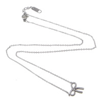 Stainless Steel Jewelry Necklace, with 1.5Inch extender chain, Bowknot, plated, oval chain Approx 16 Inch 