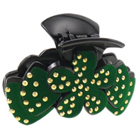 Acrylic Hair Claw Clip, with aluminum iron-on rhinestone & Velveteen, Flower, painted, green 