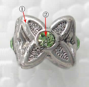 Rhinestone Zinc Alloy European Beads, Flower, plated, without troll & with rhinestone, more colors for choice, 9x13mm, Hole:Approx 5mm, Sold By PC